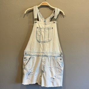 American Eagle acid wash distressed overall shorts